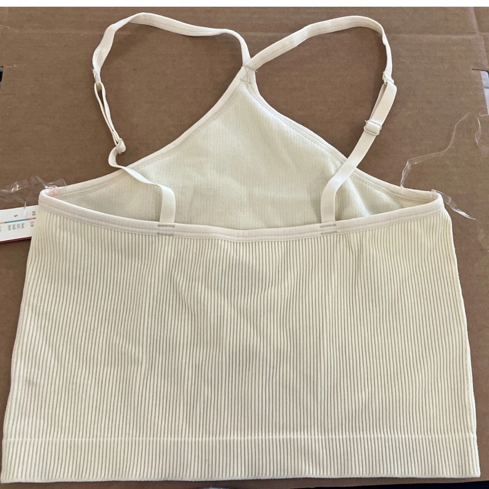 Colsie Ribbed Cropped Tank Top Womens Large Cream Beige Strappy NWT - Picture 5 of 12